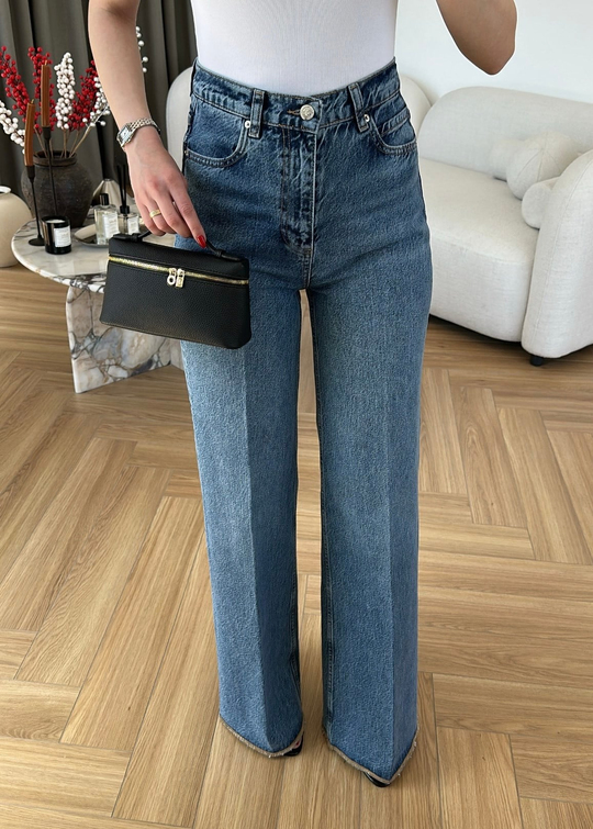 Overlok Paçalı Jean MAVİ