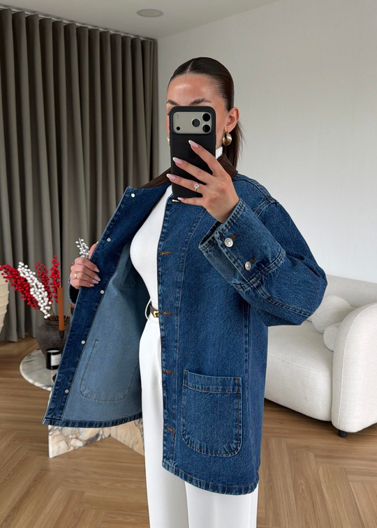 Pablo Deri Detaylı Denim Ceket MAVİ