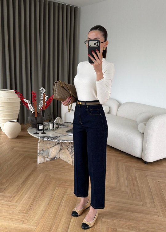 Paçası Dikişli Balon Mom Jean LACİVERT