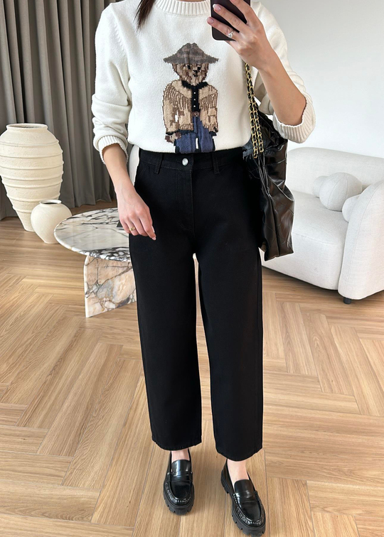 Paçası Dikişli Balon Mom Jean SİYAH