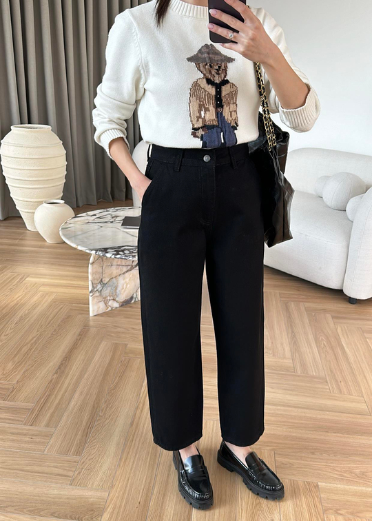 Paçası Dikişli Balon Mom Jean SİYAH
