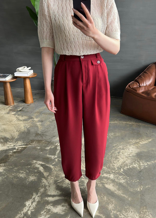 Paçası Düğmeli Şalvar Pantolon BORDO