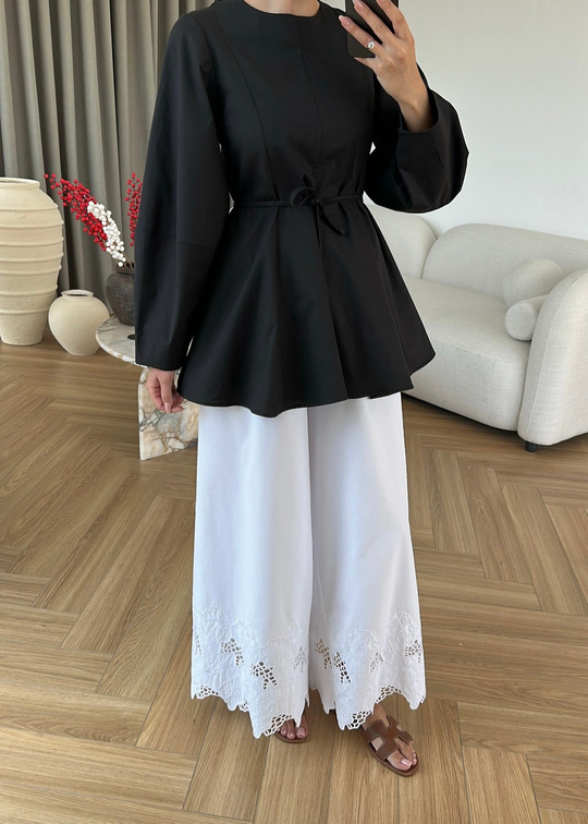 Paçası Nakışlı Pantolon BEYAZ