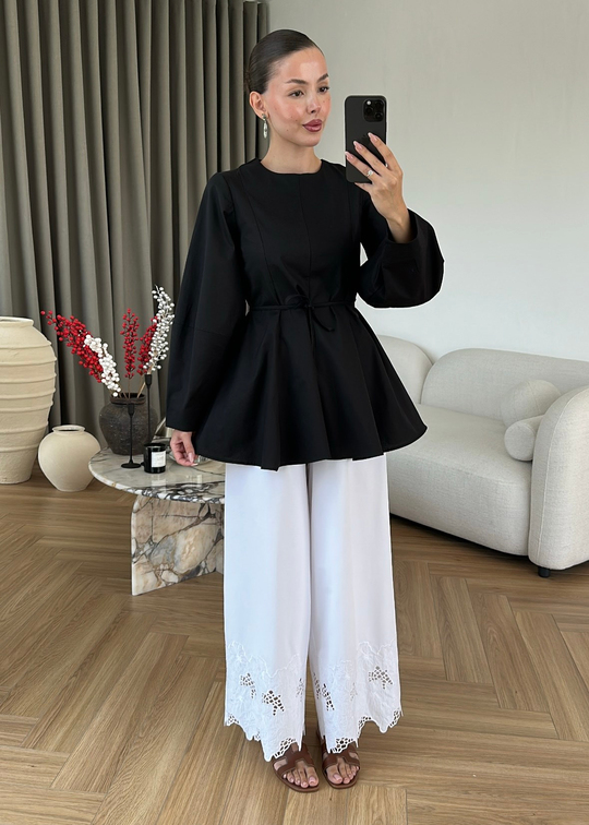 Paçası Nakışlı Pantolon BEYAZ