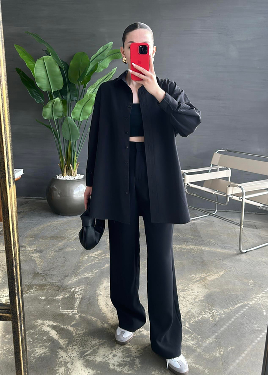 Patlı Poplin Tunik SİYAH