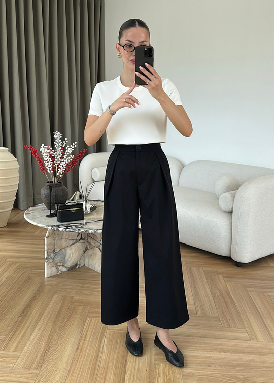 Pileli Relax Pantolon SİYAH