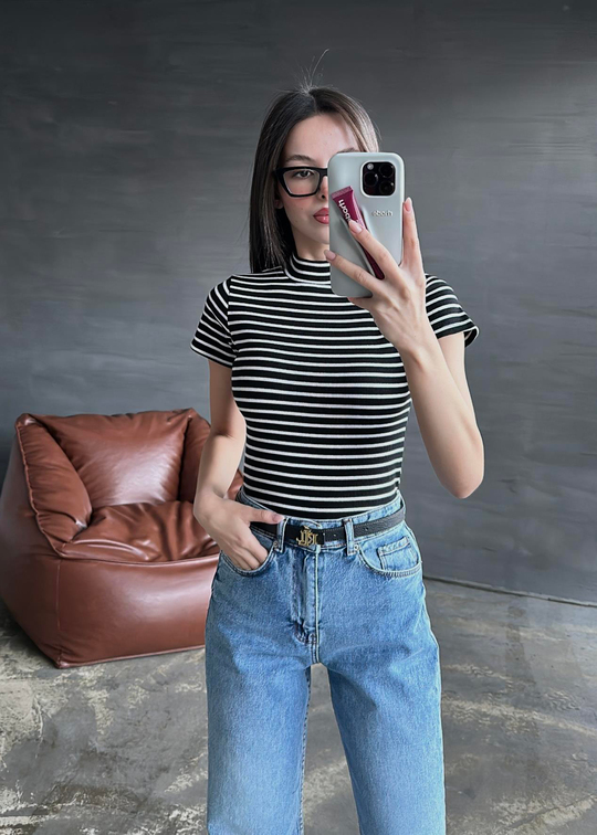 Pixie Yarım Balıkçı Bluz BEYAZ SİYAH