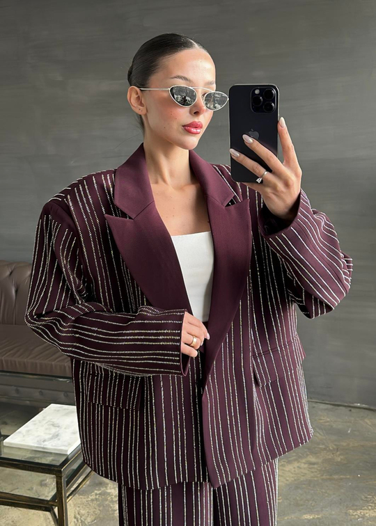 Premium Taşlı Blazer MÜRDÜM