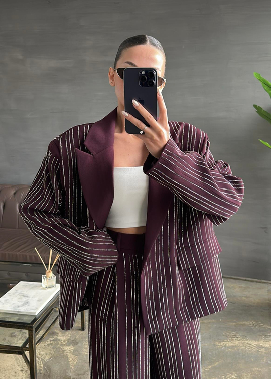 Premium Taşlı Blazer MÜRDÜM