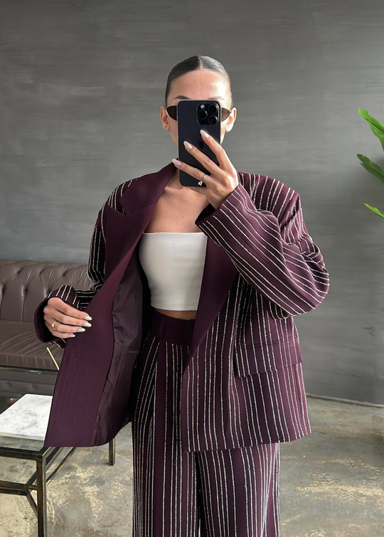 Premium Taşlı Blazer MÜRDÜM