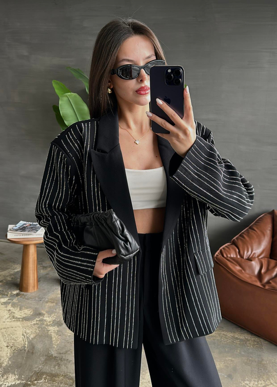 Premium Taşlı Blazer SİYAH