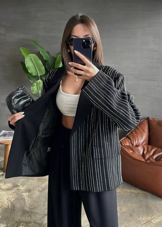 Premium Taşlı Blazer SİYAH