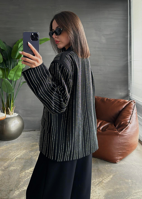 Premium Taşlı Blazer SİYAH
