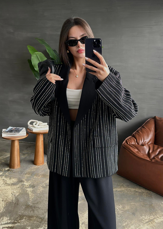 Premium Taşlı Blazer SİYAH