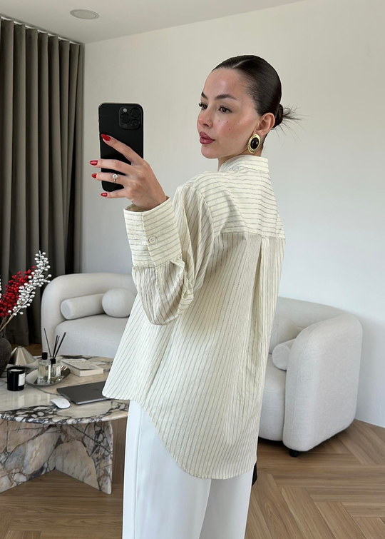 Pucca Çizgili Gömlek BEJ