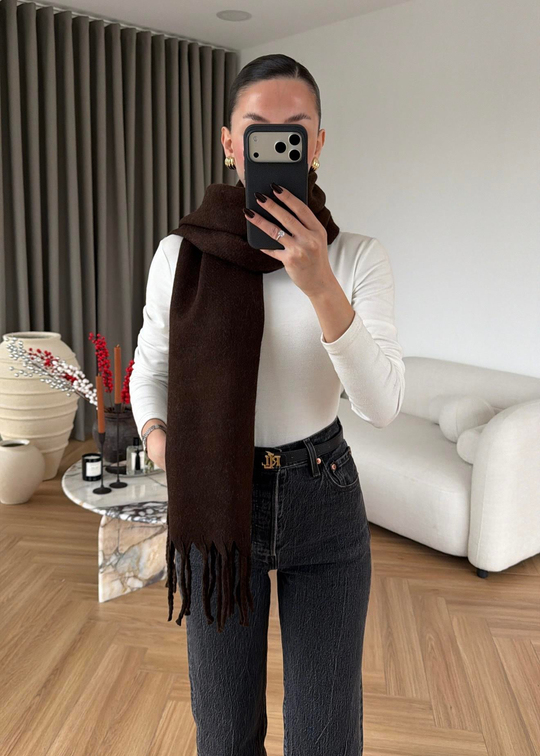 Püsküllü Şardonlu Atkı ACI KAHVE