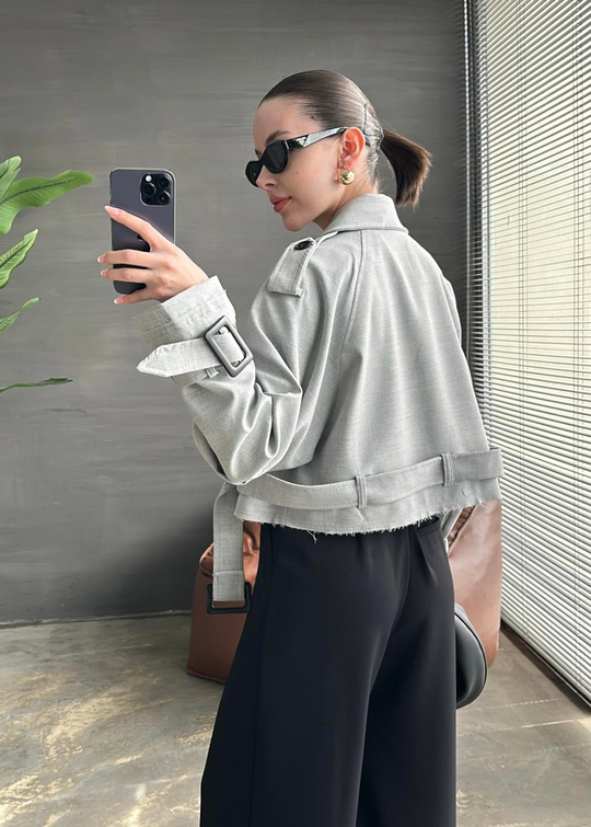 Reglan Crop Trençkot GRİ