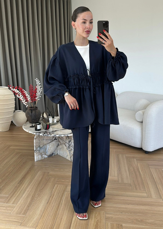 Robalı Kimono Ceket Takım LACİVERT