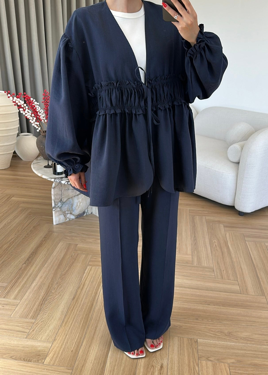 Robalı Kimono Ceket Takım LACİVERT