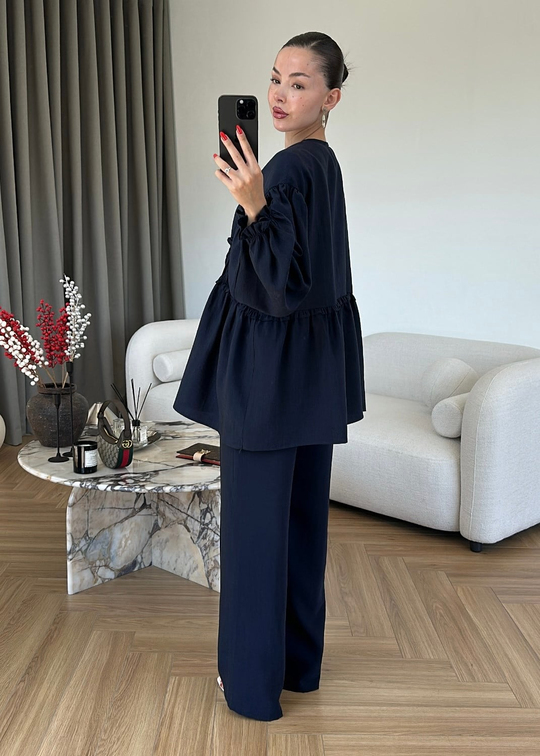 Robalı Kimono Ceket Takım LACİVERT