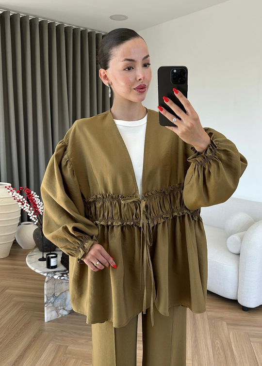 Robalı Kimono Ceket Takım YAĞ YEŞİLİ