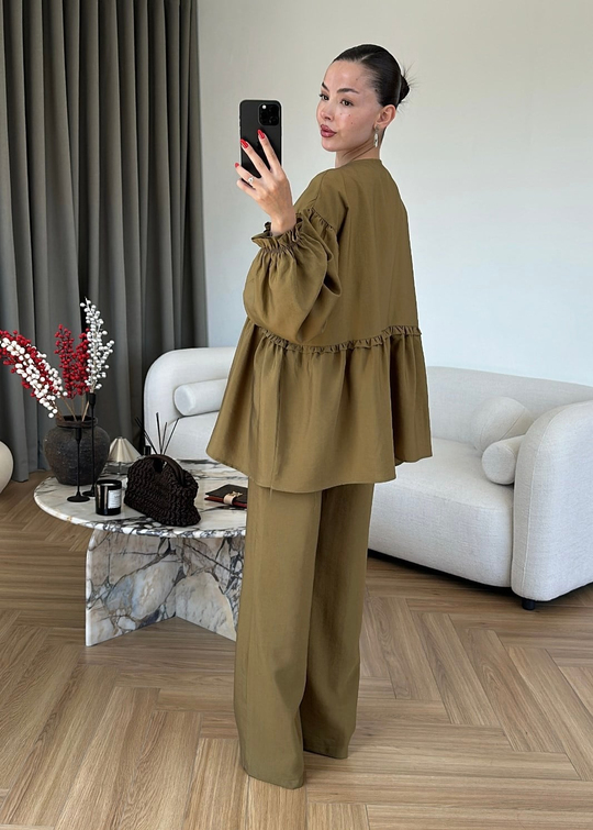 Robalı Kimono Ceket Takım YAĞ YEŞİLİ