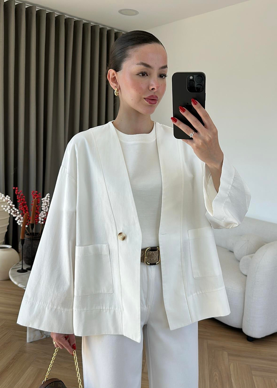 Rose Keten Cepli Ceket BEYAZ