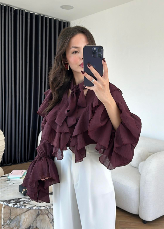 Rosie Volanlı Gömlek MÜRDÜM