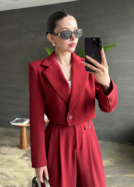 Roze Crop Premium Ceket BORDO
