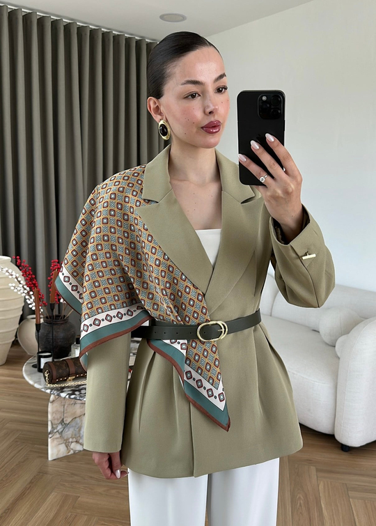 Şallı Deri Kemerli Blazer ÇAĞLA
