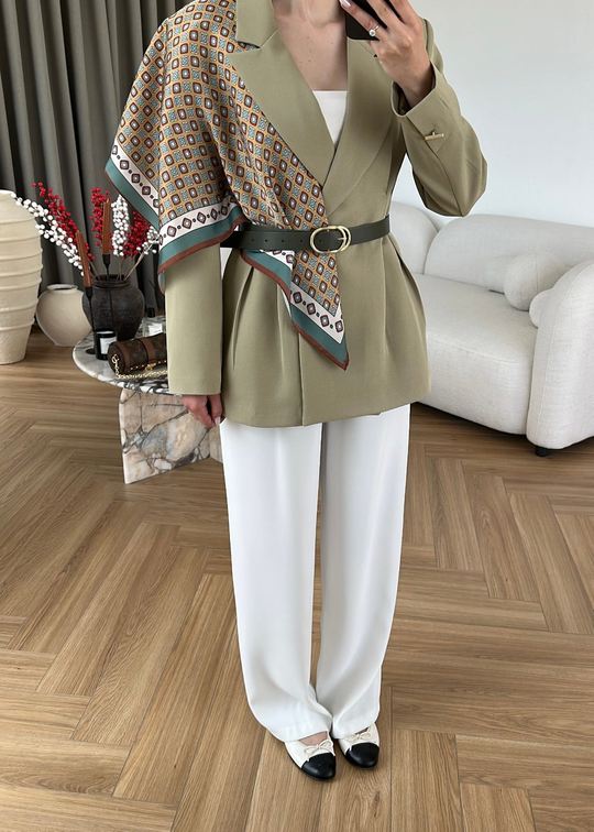 Şallı Deri Kemerli Blazer ÇAĞLA