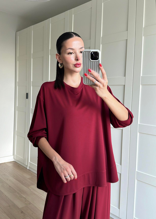 Şalvar Pantolonlu Modal Takım BORDO
