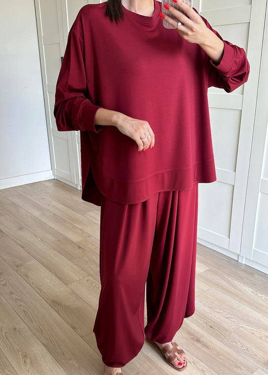 Şalvar Pantolonlu Modal Takım BORDO