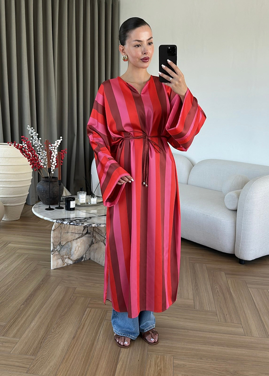 Saten Çizgili Kaftan Gömlek RENKLİ