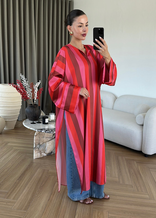 Saten Çizgili Kaftan Gömlek RENKLİ