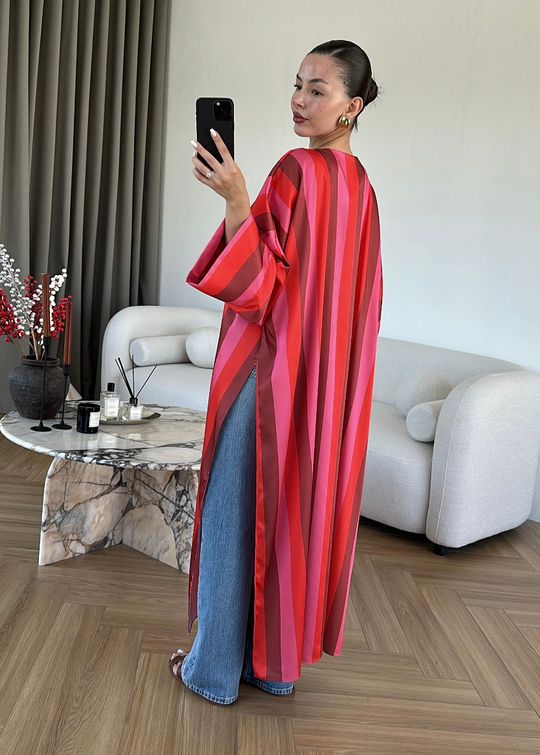 Saten Çizgili Kaftan Gömlek RENKLİ