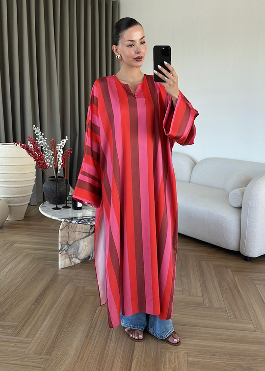 Saten Çizgili Kaftan Gömlek RENKLİ