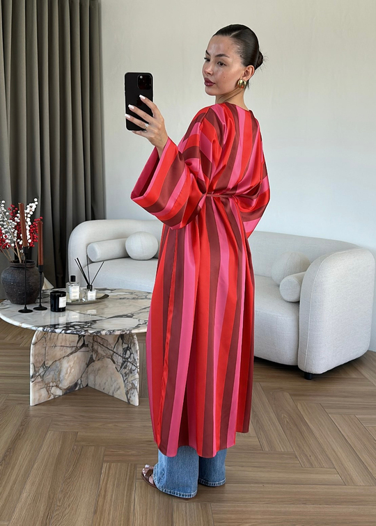 Saten Çizgili Kaftan Gömlek RENKLİ