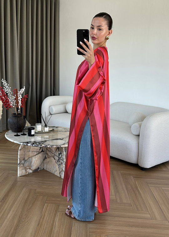 Saten Çizgili Kaftan Gömlek RENKLİ