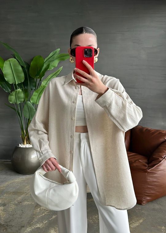 Sedef Düğmeli Gömlek TAŞ