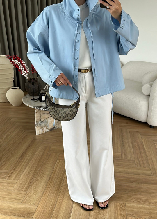 Sık Düğmeli Poplin Ceket BEBE MAVİ