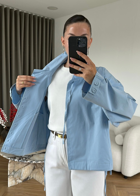 Sık Düğmeli Poplin Ceket BEBE MAVİ