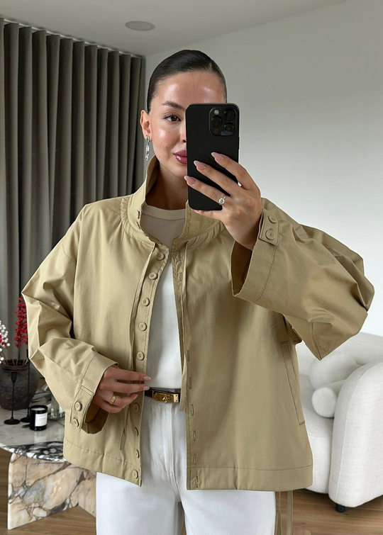 Sık Düğmeli Poplin Ceket CAMEL