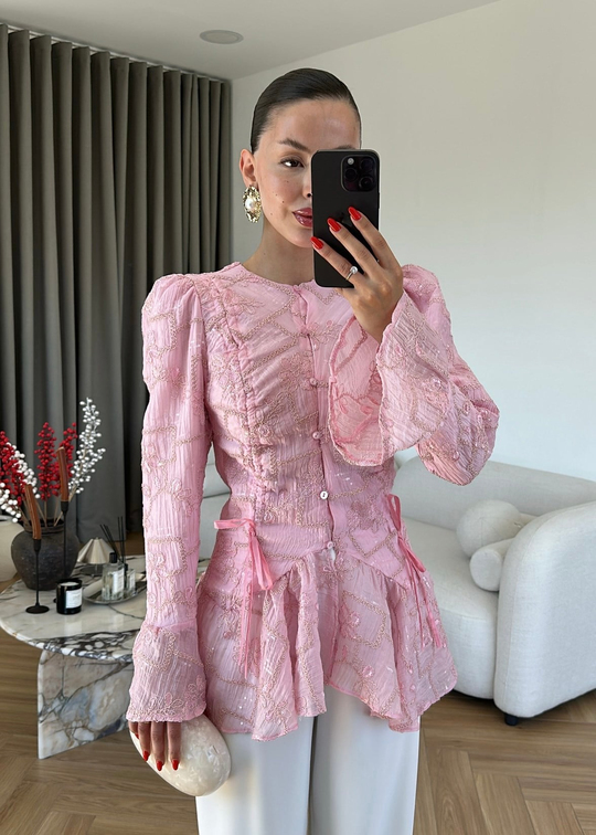 Simli Brode Gömlek ŞEKER PEMBE