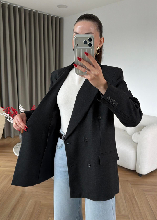 Simon Ekose Kruvaze Ceket SİYAH