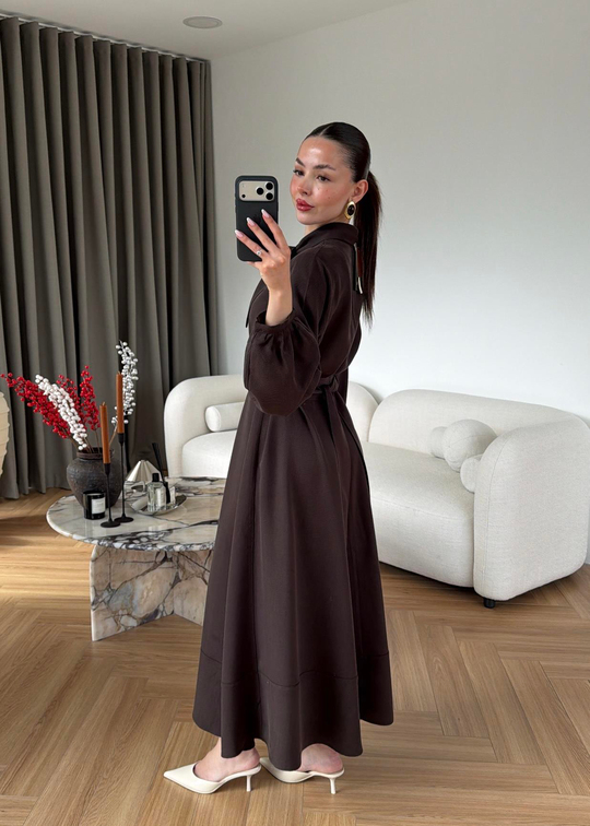 Sofia Yaka Detaylı Elbise ACI KAHVE