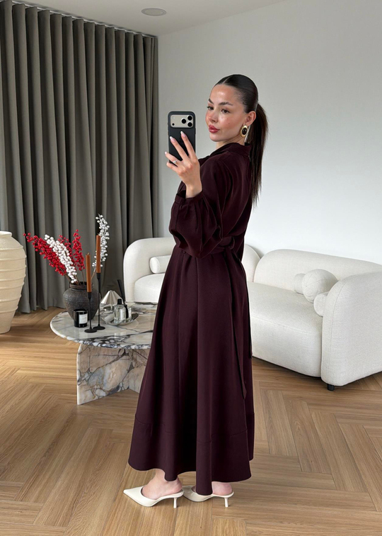 Sofia Yaka Detaylı Elbise MÜRDÜM