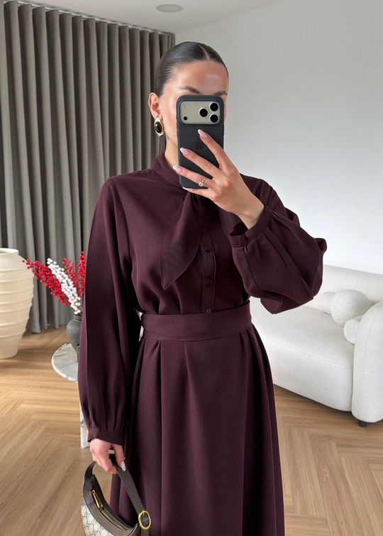Sofia Yaka Detaylı Elbise MÜRDÜM