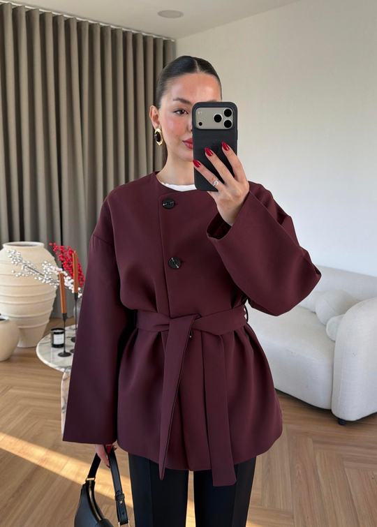 Soft Kemerli Ceket MÜRDÜM
