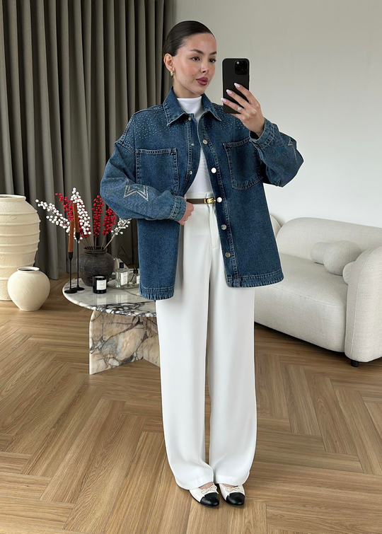Star Taşlı Denim Ceket MAVİ